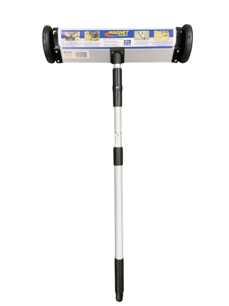telescoping magnetic sweeper with release